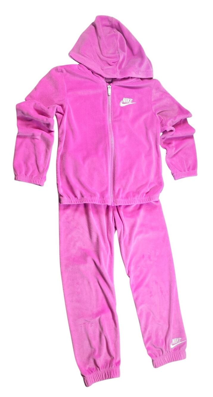 Nike Pink Velour Zip-Up Hoodie & Matching Jogger Pants Girls Set Size 6X